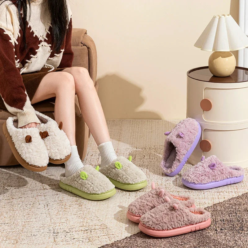 Cozy Warm Winter Indoor Slippers for Women 2025 New House Cute Plush Cotton Shoes Woman Soft Non Slip Fuzzy Home Slippers Couple