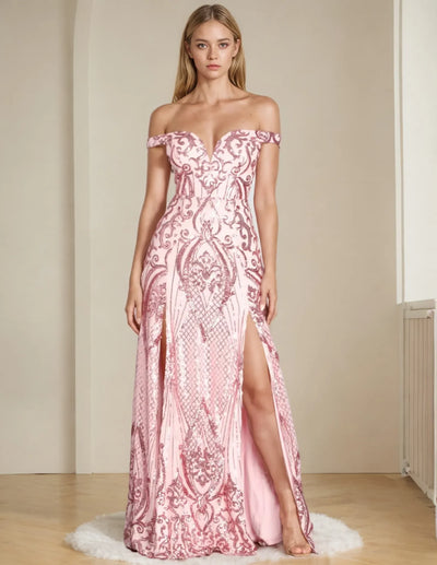 New Ladies Sequined Women's Party Dress Club Sequined Dress Party Split V-neck One-shoulder Dress Vestido Evening Gown