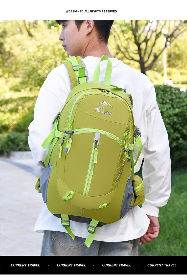 Fashionable and Wear-Resistant Outdoor Travel Backpack, Black and Red Contrasting Color Large-Capacity Mountaineering Bag with Waterproof Cover