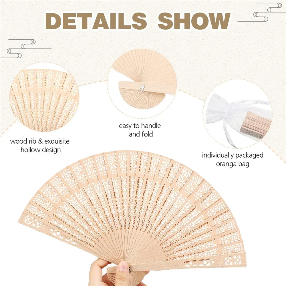 Folding Hand Fans Fashionable Engraved Women Elegant Wood Gifts Fan With Bags Tassels Wedding Mariage Festival Party Dance Props