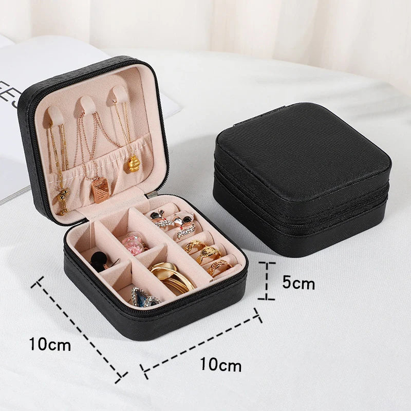 Jewelry Organizer Portable Jewelry Box Display Travel Jewelry Case Boxes Button Leather Storage Zipper Jewelers Display