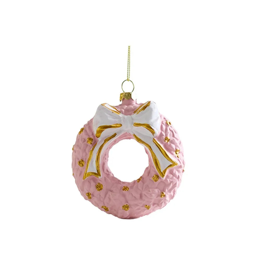 Pink Christmas Hanging Decoration Plastic Gift Box Christmas Tree Ornament Wreath Car Party Supplies Xmas Baubles Christmas