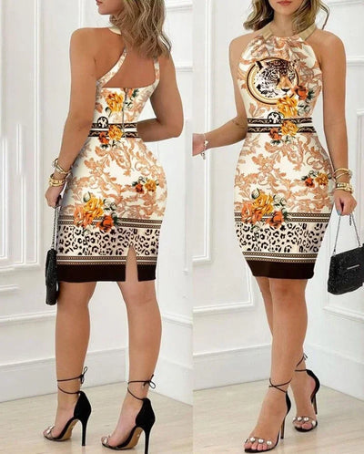 2025 Summer Women's Dresses Fashion Elegant Colorblock Round Neck Sleeveless Casual Bodycon Mini Daily Dress for Female