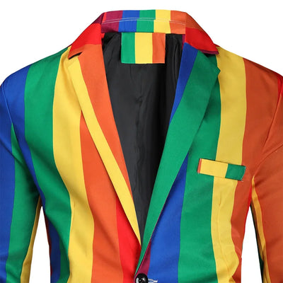 Men's Blazers Sets Rainbow Striped Print Blazers Jacket+Pants+Vest Man three Pieces Sets Prom Party Stage Singer Dancer Costumes