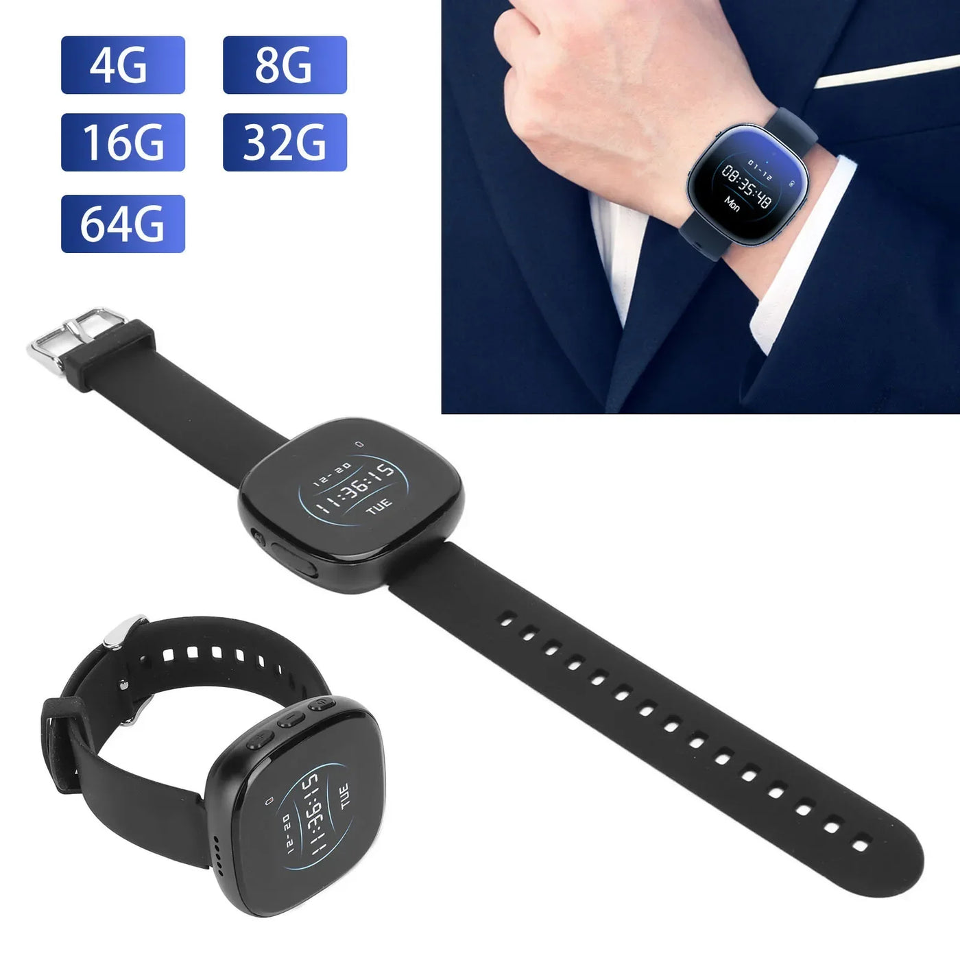 Digital Video Recorder Watch Video Recorder Watch Digital HD 1080P Noise Reduction AI Intelligent Voice Activated Recorder Watch