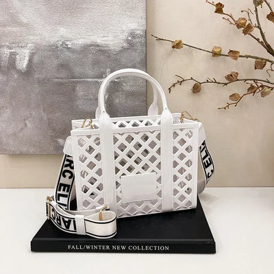 Designer Tote Bag For Women Brand Hollow Out Shoulder Bag 2025 New Travel Beach Handbag Purple Bag Fashion Shopper Purse