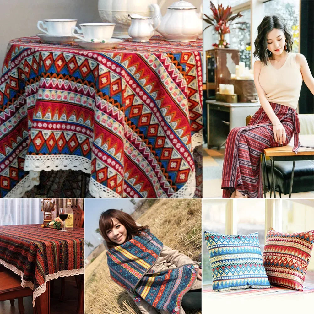 Ethnic Style Cotton Linen Fabric Textile Patchwork Sofa Cover Pillow Hotel Bar Tablecloth Curtain Decor Sewing Crafts Materials