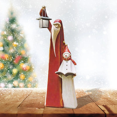 Christmas Ornament Lamp Santa And Snowman Sculpture Garden Decor, Christmas Table Ornament, Christmas Desktop Decoration