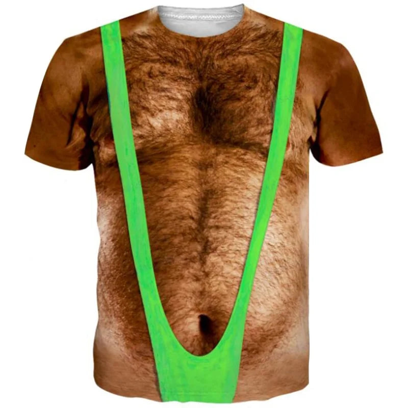 Ugly Body Pattern T Shirt For Men Fake Swimsuit 3D Printed Tees Casual Streetwear Short Sleeve O-Neck Tops Oversized T-Shirts