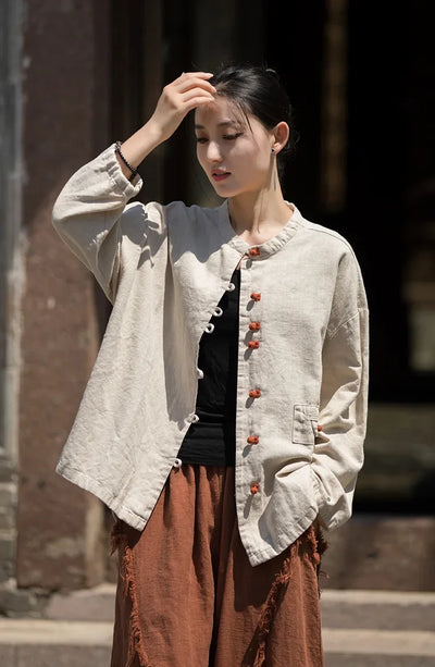 Women's Literary Vintage Ramie Linen Tops