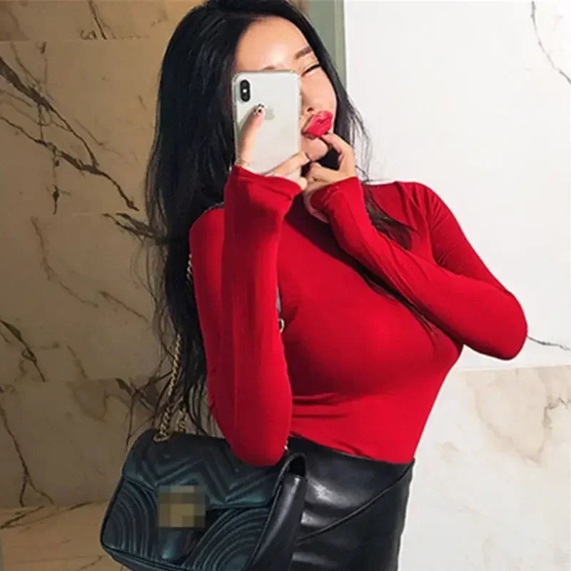 Women's Turtleneck Red Crop Top