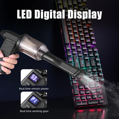 160W 130000RPM Air Duster Cordless Jet Dry Blower Electric Air Duster with Light Speed Adjustable with Removable Suction