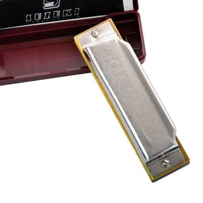 [12 Keys] Suzuki Diatonic Harmonica 1072 New Silver FolkMaster Gaita Standard 10 Hole Diatonic Harmonica Beginner Blues Harp