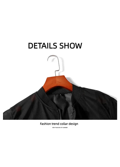 Men's Summer Casual Jackets Cool Lightweight Hooded Zip Jacket with Pockets Summer Essential Outerwear  Cut-Out Jacket