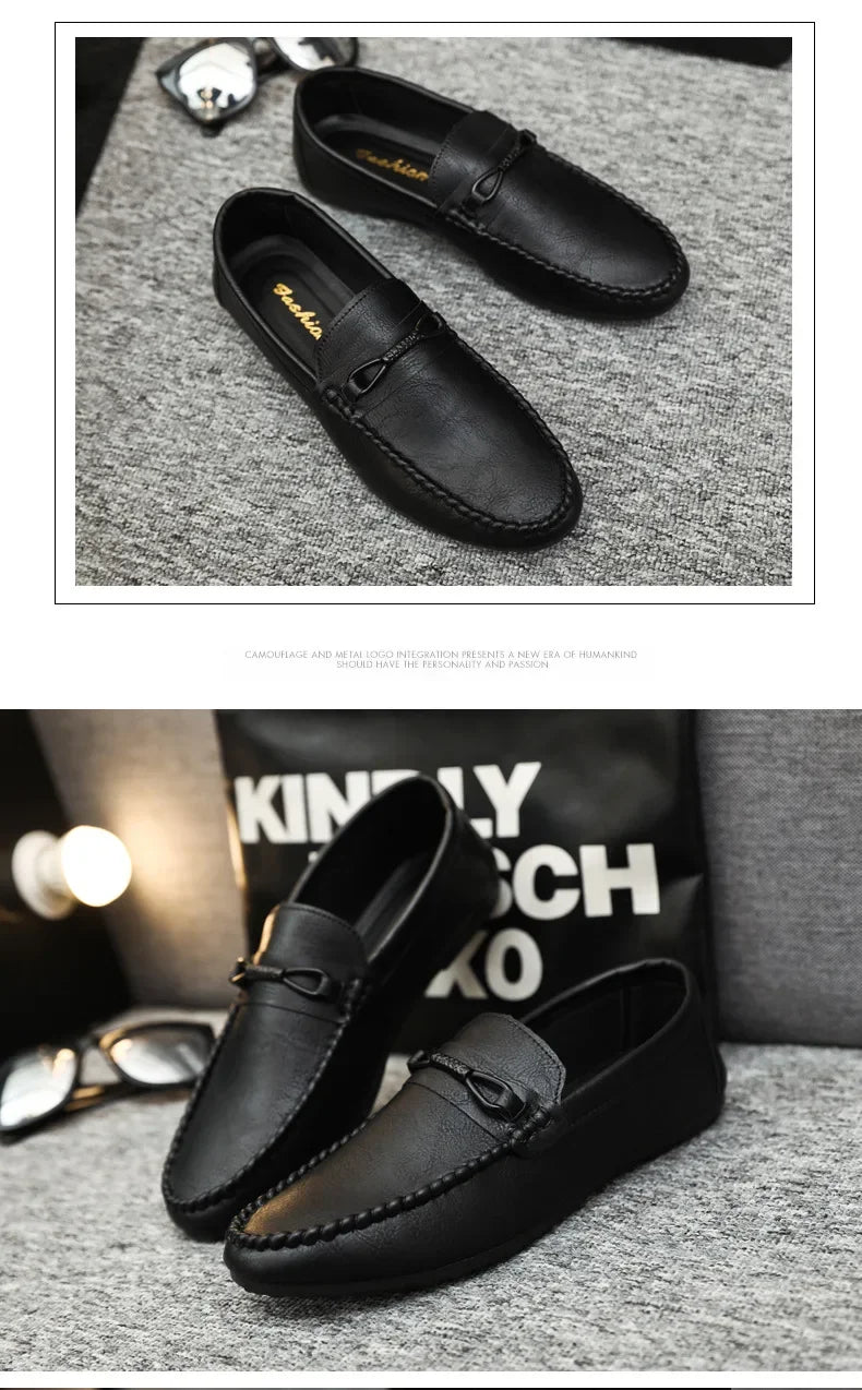 Summer New Men's Loafers Comfortable Flat Casual Shoes Men Breathable Moccasins Slip-On Soft Leather Driving Shoes 2025
