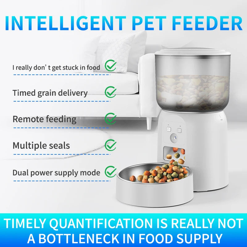 3L large capacity pet feeder, equipped with high-definition camera and stainless steel food bowl, with application