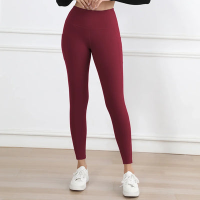 Women Leggings with Pockets Tummy Control Solid Color