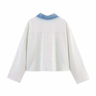 HipSeam Patchwork Bomber Jacket Women Casual Denim Women's Short