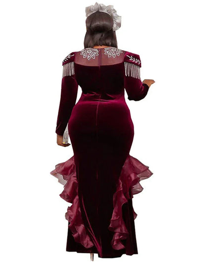 Luxury Velvet Dresses For Women Dubai Long Sleeve Abayas African Dashiki Crystal Robe 2025 Festival Outfit Wedding Party Gowns