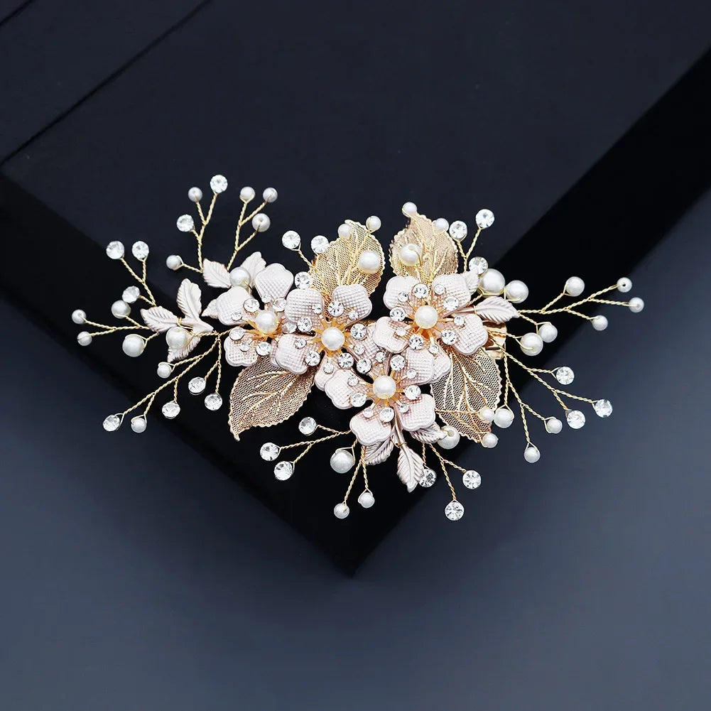 Flower Bridal Wedding Hair Jewelry Rhinestone Gold Color Hair Clips for Women Accessories Hair Pins Bride Headpiece Gifts