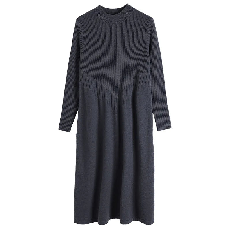 Knitted Sweater Dress for Women in Autumn Winter New Style with Coat Half Turtleneck Temperament Bottoming A-line Skirt Trendy