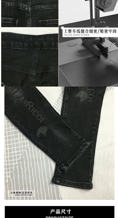 Fashion Original Luxury Boyfriend Black Harajuku Stretch Designer Eagle Printed Cowboy Graphic Jeans for Men Denim Trousers Male