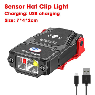 Mini Sensor LED Headlamp Adjustable Angle Hat Cap Clip Lights Waterproof USB Rechargeable Lamp Outdoor Camping Fishing Headlight