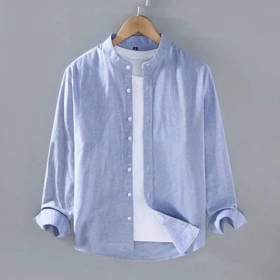 Mens Linen Shirt Stand Collar Long Sleeve Henley White Black Soft Comfortable Simple Spring Summer Men's Shirt Solid Color