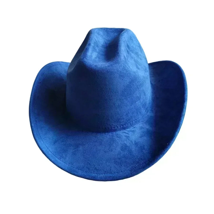 Classic suede leather 7.5cm western cowboy women’s fedora hat men’s church jazz fashion travel party denim 2024