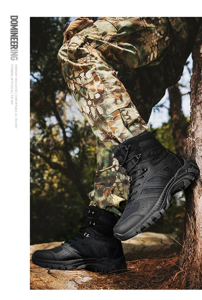 Men's high top hiking boots, sporty and stylish outdoor style, solid color, anti slip and wear-resistant rubber sole