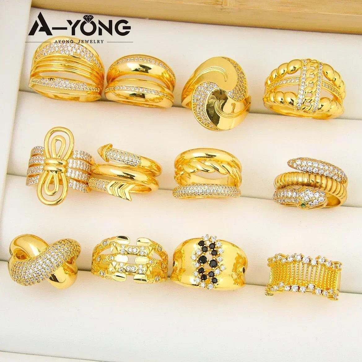 Luxury dubai gold color rings 21k plated fashion punk saudi middle east women vintage jewelry bridal wedding party gifts