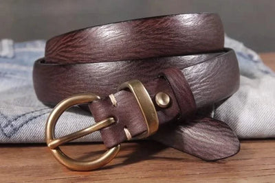 Genuine Leather Brass Buckle Belt for Women | Jeans Casual Dress |  Ladies Designer Trendy Belts Waistband