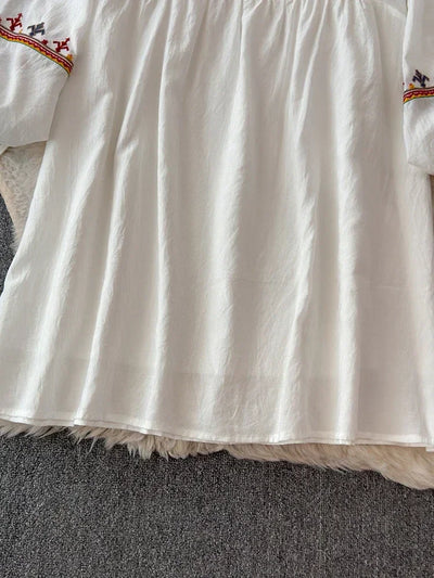 European American Style Women's New Cotton Linen 2024 Fashionable Lace Up Waist Slimming Patchwork Embroidered Short Dress A132