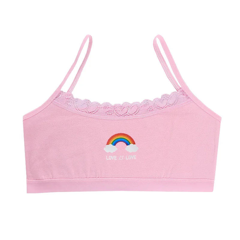 3PCS Teenage Girls Small Training Bras Cute Kids Rainbow Printed Sports Vest Bra Students Children Brassiere Underwear Tube Tops