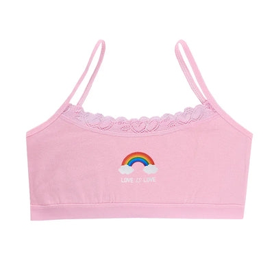 3PCS Teenage Girls Small Training Bras Cute Kids Rainbow Printed Sports Vest Bra Students Children Brassiere Underwear Tube Tops