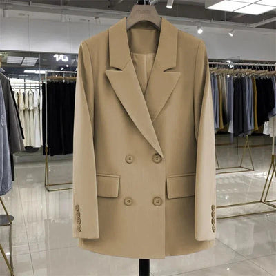 Women's Blazer Double Breasted Office Wear Suit Coats 2025 Fashion Jackets Long Sleeve Flap Pockets Chic Female Outerwear