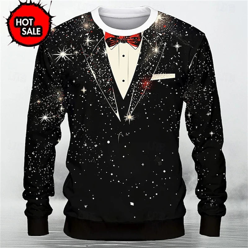 Fake Suit Ugly Christmas Sweater Santa Cosplay Sweatshirt For Women Mens Funny Xmas Ugly Sweaters Kids Party Suit Pullovers Tops