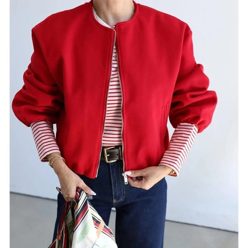 Zipper Bomber Jackets for Women Soft Cropped Long Sleeve Sports