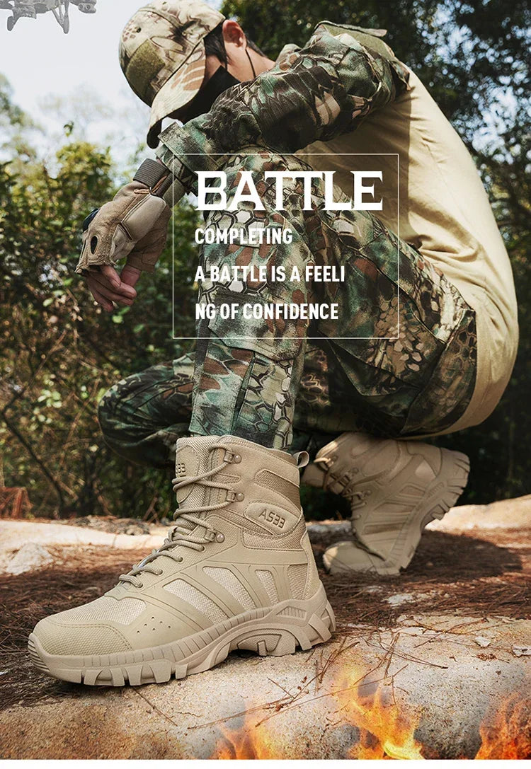 Men's high top hiking boots, sporty and stylish outdoor style, solid color, anti slip and wear-resistant rubber sole