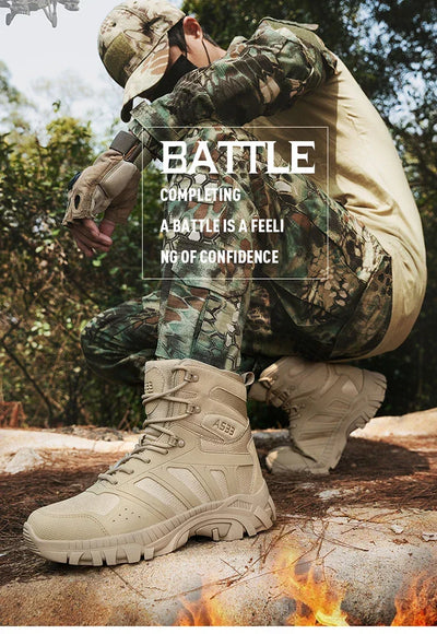 Men's high top hiking boots, sporty and stylish outdoor style, solid color, anti slip and wear-resistant rubber sole