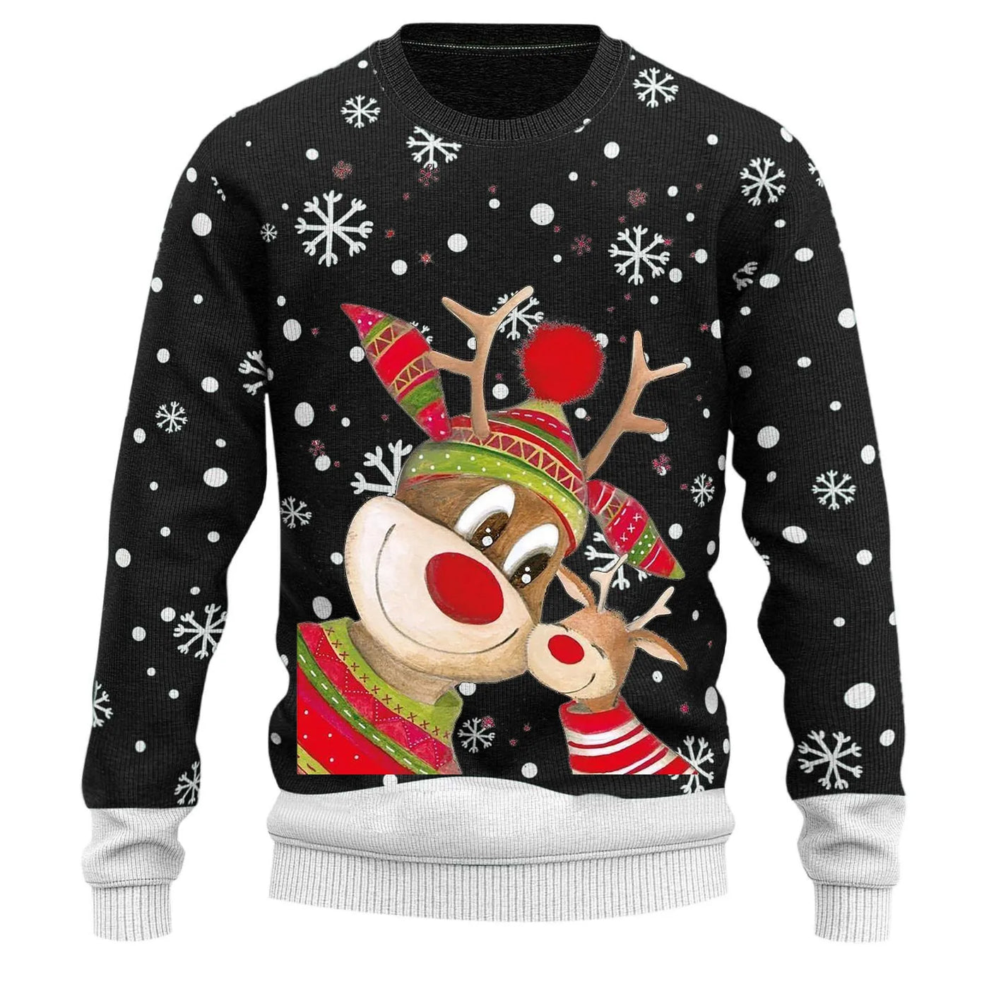 Ugly Christmas Sweater Men's Knitted Pullover Sweater Reindeer Print Round Neck Long Sleeve Pullover Top Fashion Christmas Gift