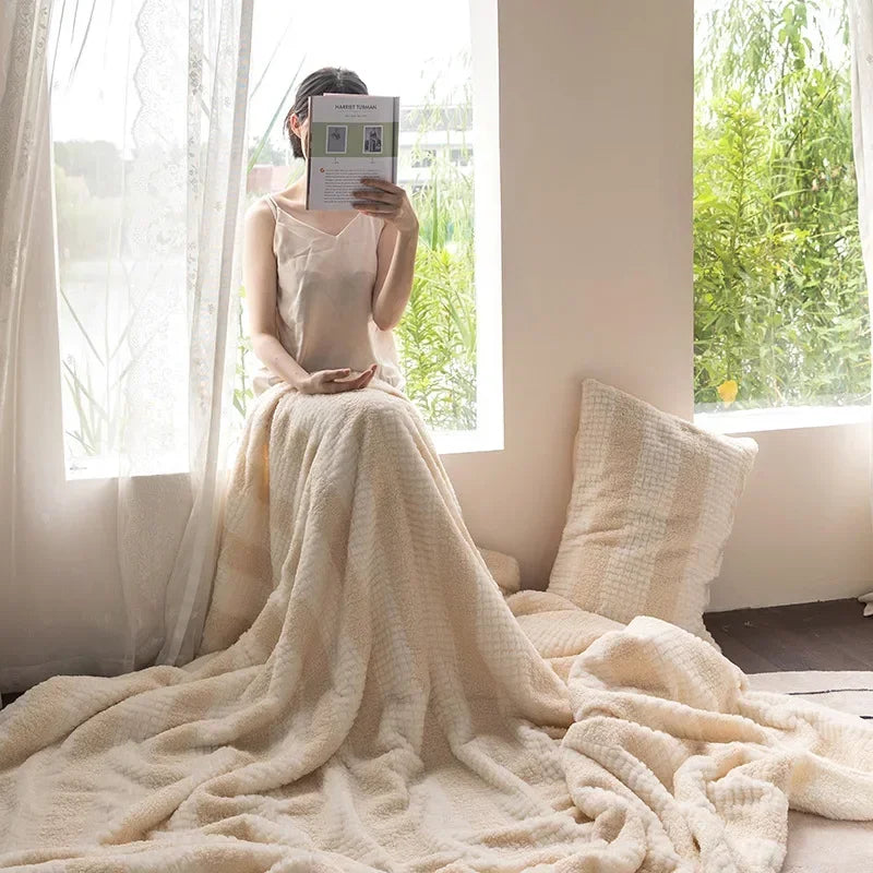 Teddy Fleece Blankets Stitch Winter Cozy Soft Blankets Multifunctional Farley Plush Blanket Cover Thermal Mat for Home Plaid 이불