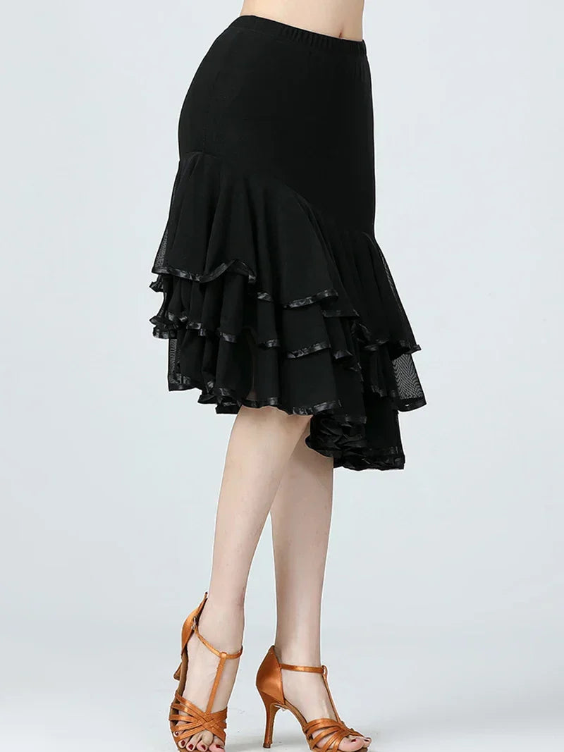 Adult Women Modern Dance Dress Social Dancewear Short Sleeve Mesh Fairy Top Large Swing Skirt Performance Dancing Costume