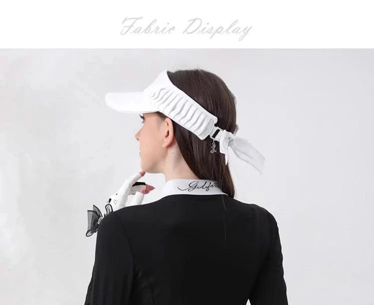 Women's Golfwear for  Slim-Fit Long-Sleeve Top with Polo Collar and Bow Tie, High-End Golf Hundred-Pleat Skirt Suit