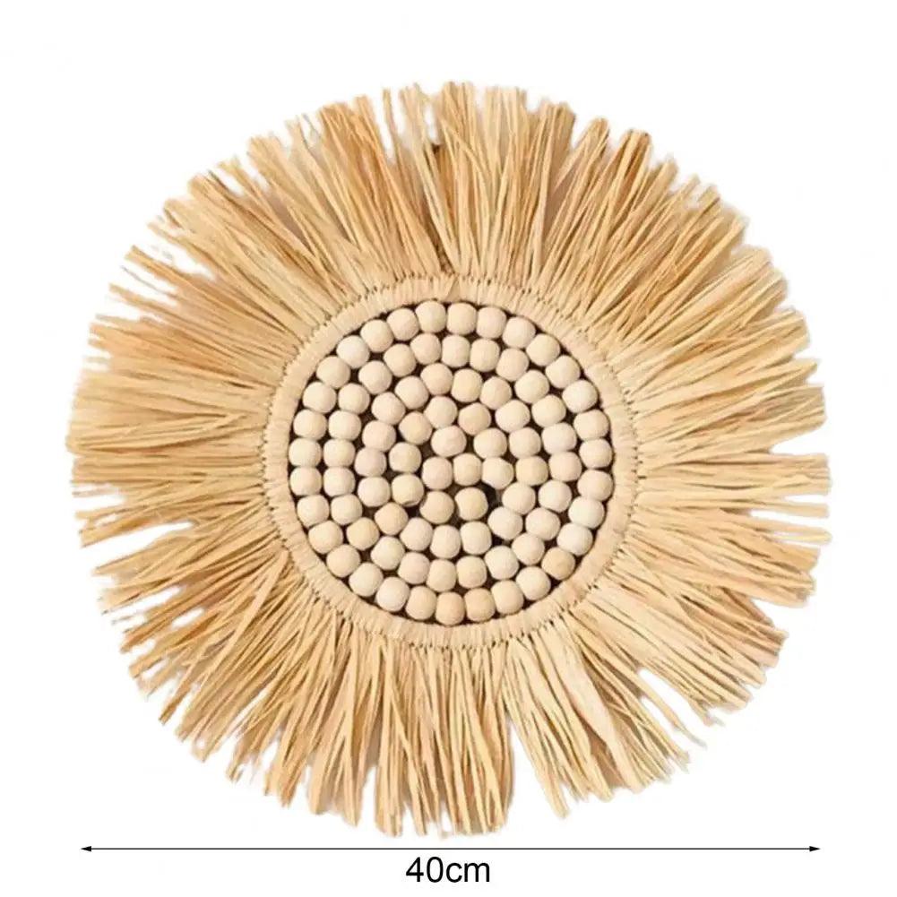Home decor hanging mirror raffia wood beads acrylic multifunct decorative decorations bedroom wall room