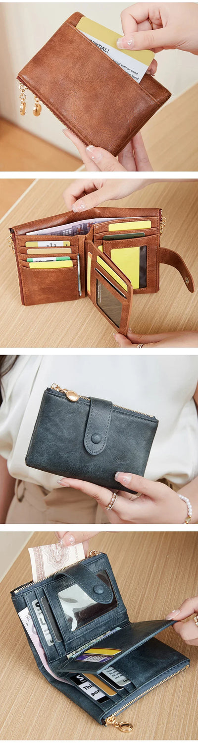 Minimalist Women's Wallet Short Three Layer Large Capacity Double Zipper Card Holder ID Card Credit Bank Card Holder Money Bag