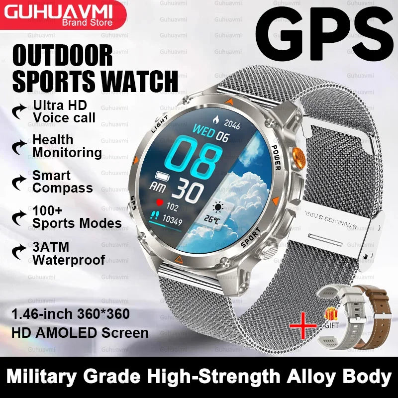 2025New Smart Watch For Men 1.46'' 360*360 HD AMOLED Color Display Voice Call Compass LED Sports Fitness Waterproof Watch Ladies