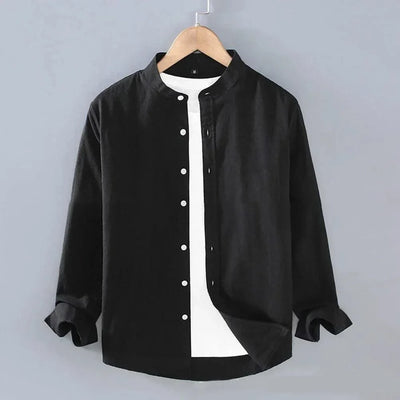Mens Linen Shirt Stand Collar Long Sleeve Henley White Black Soft Comfortable Simple Spring Summer Men's Shirt Solid Color