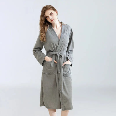 Women's Solid Bathrobe V-Neck Front Belt 2 Pockets Sleeping Robe Lightweight Quick Dry Soft Sleepwear Nightwear In Various Color