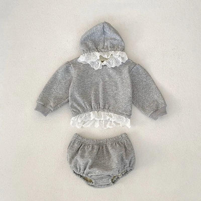 Autumn new style baby clothes 0-3 years old for girls, all-match clothes, lace pullover long-sleeved top + fart-bag pants set